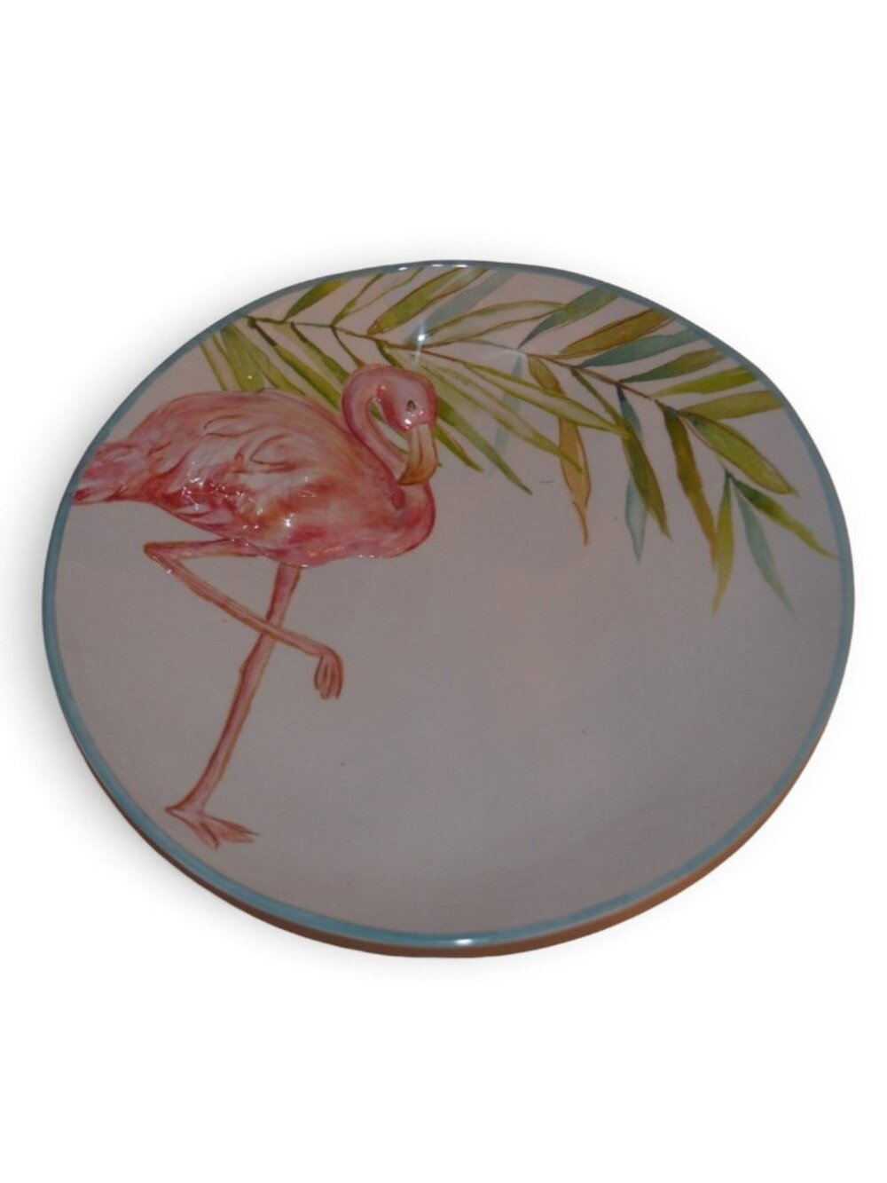 Pink Flamingo Tropical Palm Leaf Melamine Serving Platter 14"